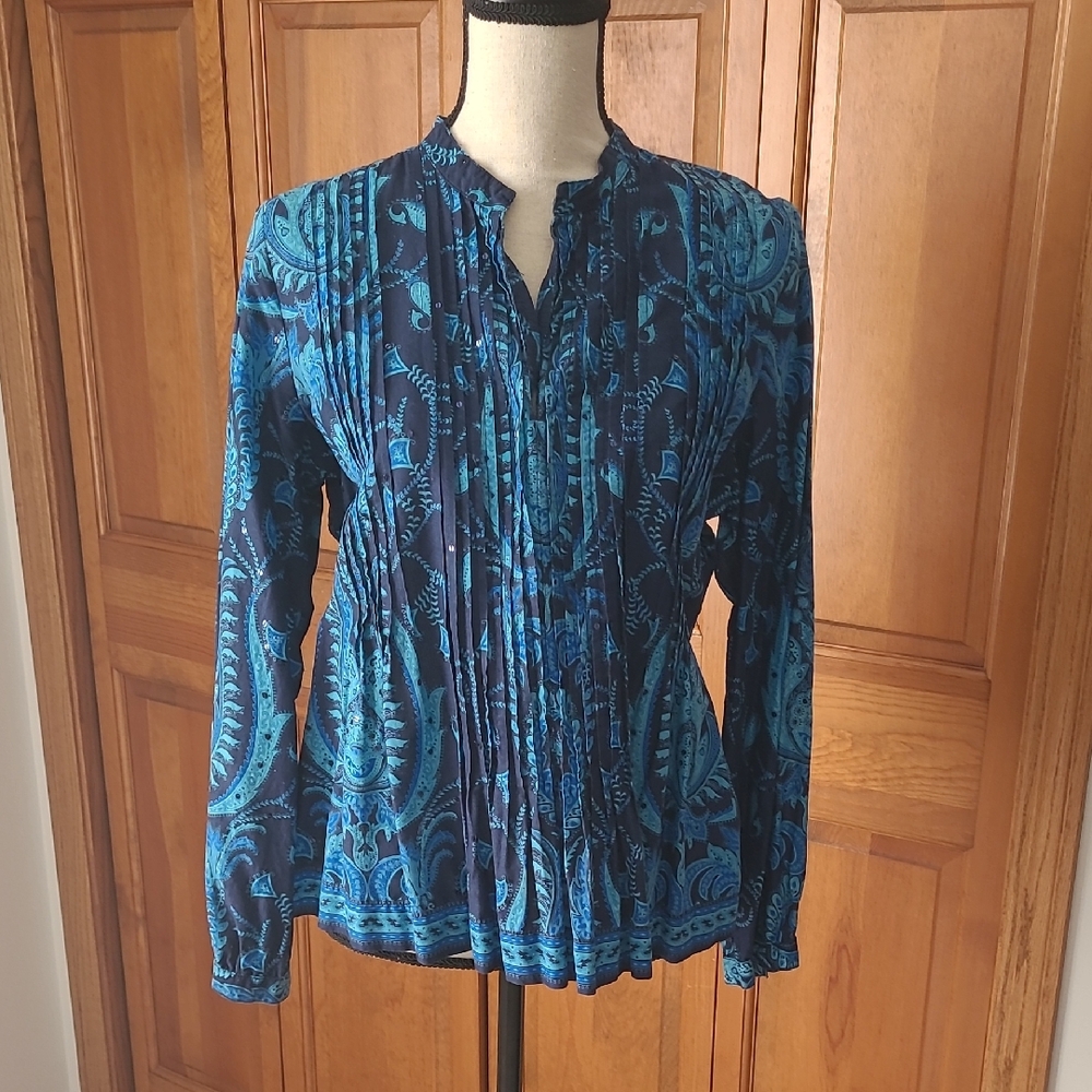 Talbots Teal and Navy Paisley Blouse